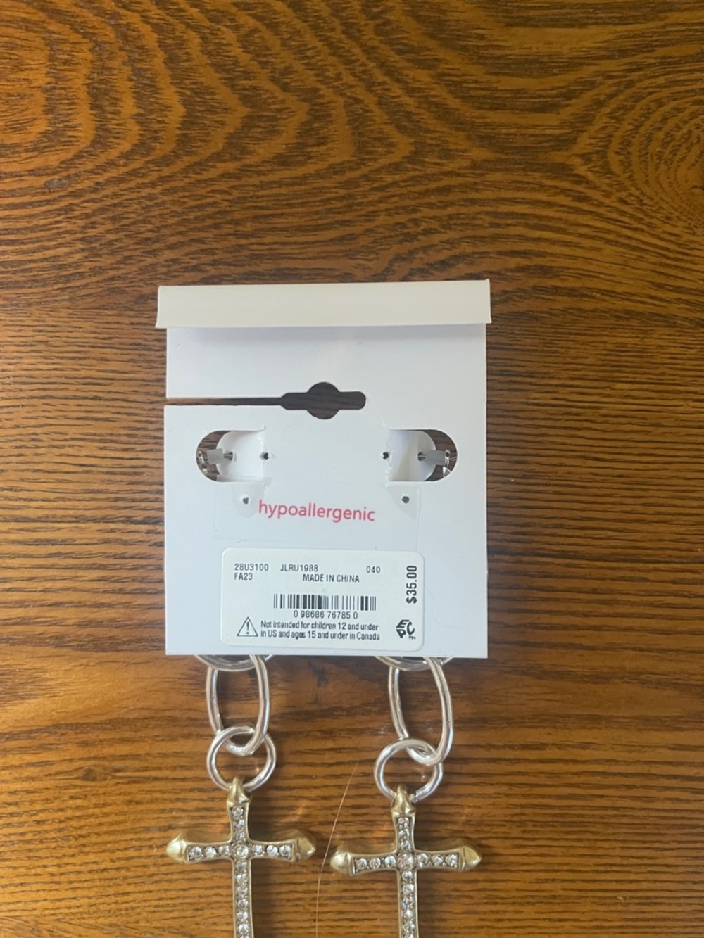 Lucky Brand Silver-Tone Hoop Earrings with Crystal Cross Drops - Picture 2 of 2